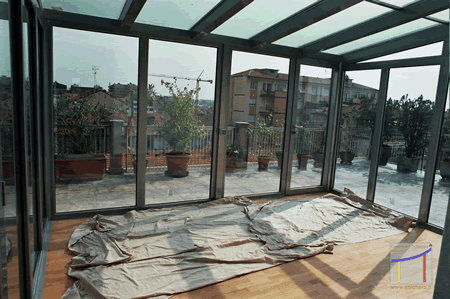 Progetto serra bioclimatica su terrazzo Milano - Vista interna 2