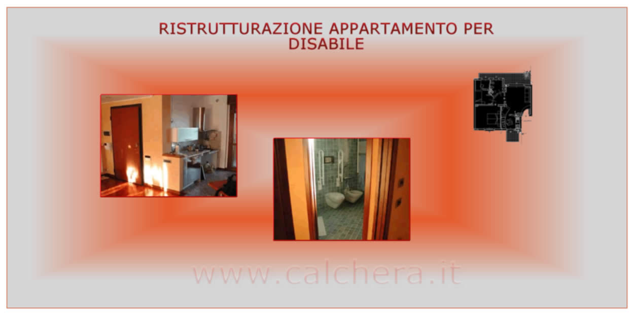 Dettaglio disimpegno con porta a scrigno curva per sedia a rotelle